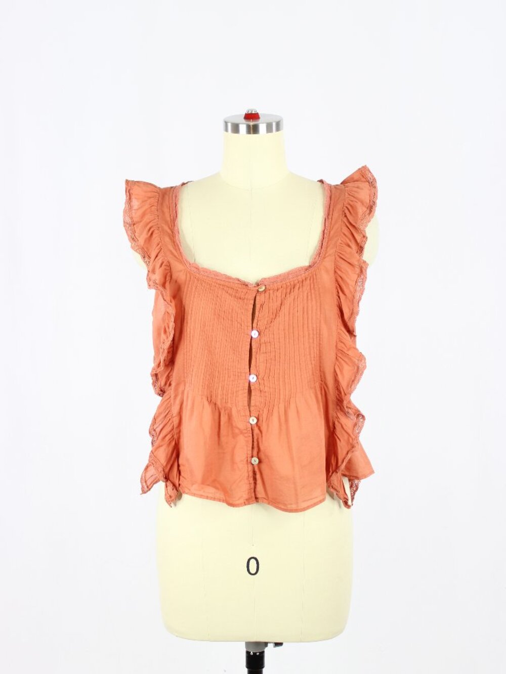 Aritzia WILFRED Delacroix Orange 100% Cotton Voile Ruffle Tie Blouse, Size S
